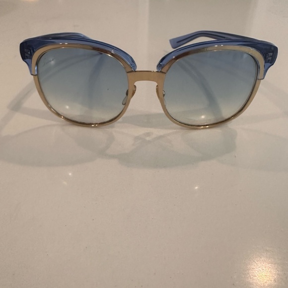 GUCCI Oversized Blue and Gold Metal Sunglasses
